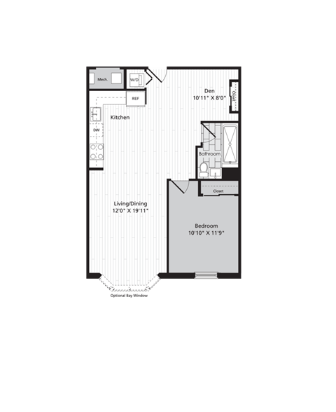 Floor plan for 1 bed, 1 bath, 757 sqft